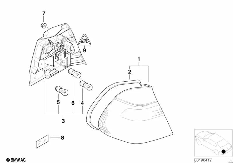 Portalamparas derecho para BMW Serie 3 E46 (OEM 63216928384). Original BMW.