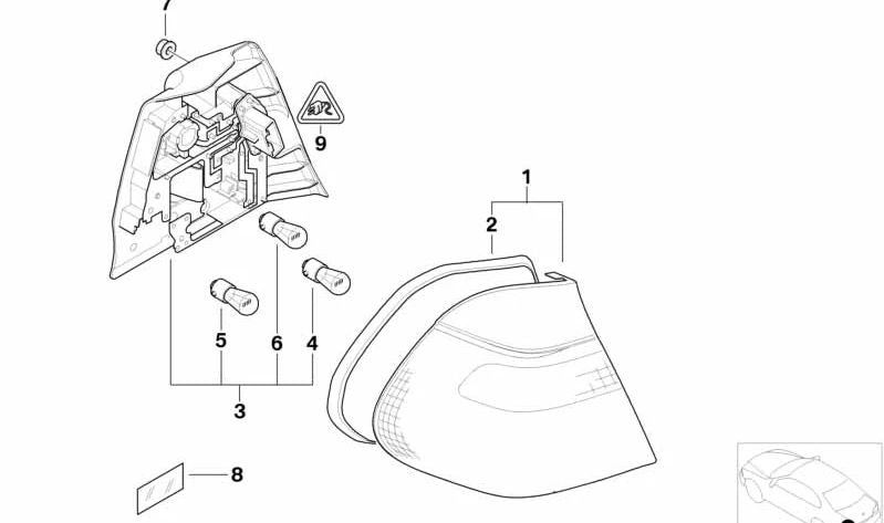 Portalamparas derecho Intermitente blanco para BMW E46 (OEM 63216900472). Original BMW