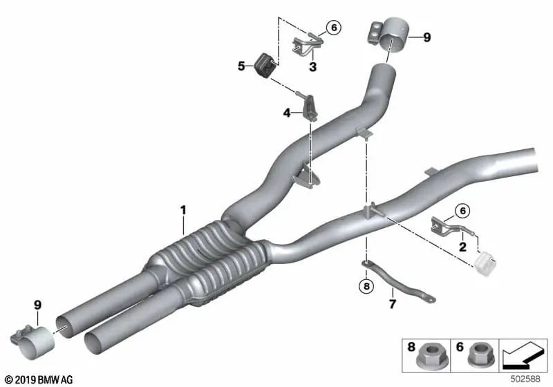 Silenciador Intermedio para BMW F06, F12, F13 (OEM 18307646960). Original BMW