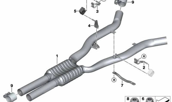 Soporte del Silenciador Posterior Derecho para BMW Serie 5 F07, F10, F11, F18, Serie 6 F06, F12, F13, Serie 7 F01N, F02N, F04 (OEM 18207585349). Original BMW