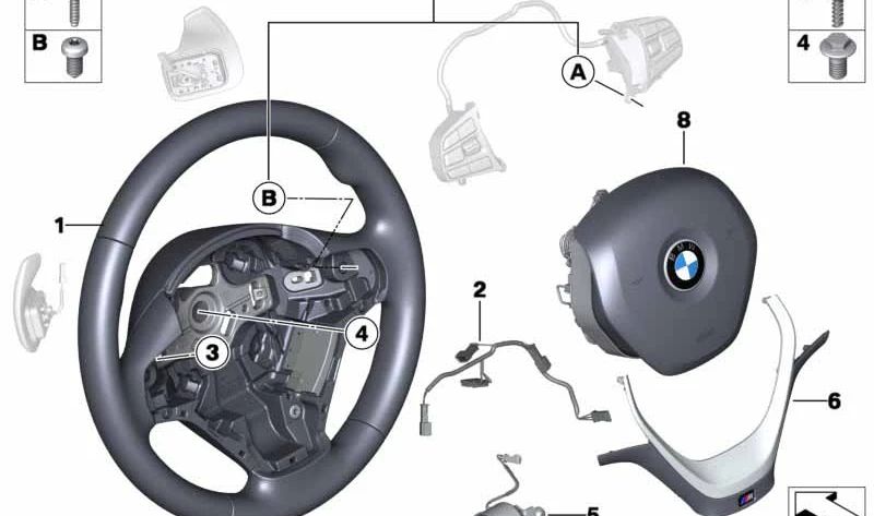 Volante deportivo en cuero con levas OEM 32309864178 para BMW F20, F21, F22, F23, F30, F31, F34, F35, F32, F33, F36. Original BMW.