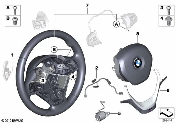 Volante Deportivo de Cuero con Palancas de Cambios para BMW F20, F21, F22, F23, F30, F31, F34, F32, F33, F36 (OEM 32306878253). Original BMW