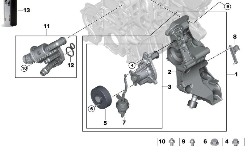 Soporte Bomba de Refrigerante para BMW Serie 1 F20N, F21N (OEM 11518592239). Original BMW