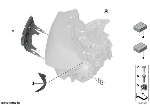 Kit de reparación de faro izquierdo para BMW Serie 2 U06 (OEM 63115A431B1). Original BMW.