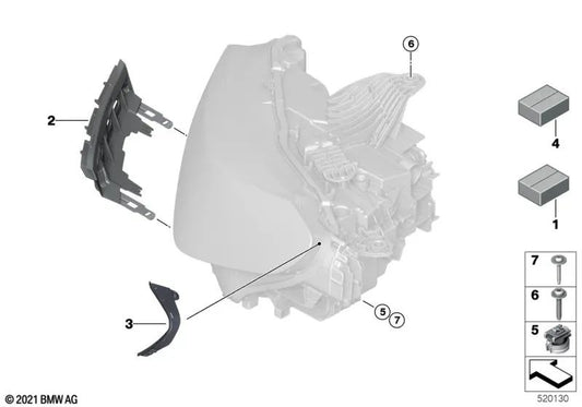 Left Headlight Bracket for BMW U06 2 Series (OEM 63115A431A5). Original BMW