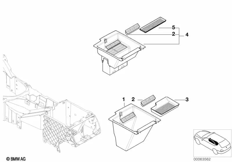 Compartimento para consola central BMW E53 X5 (OEM 51168245923). Original BMW.