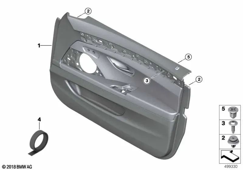 Revestimiento de puerta de cuero delantero derecho para BMW Serie 5 F10, F11 (OEM 51417273058). Original BMW