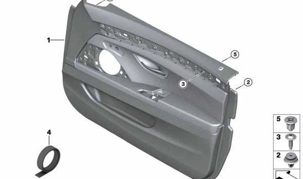 Revestimiento de puerta de cuero delantero derecha para BMW F10, F11, F18 (OEM 51417273366). Original BMW