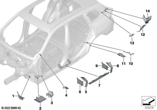 Pieza moldeada para columna A inferior central izquierda para BMW U11, U12 (OEM 41009479345). Original BMW