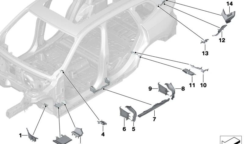 Pieza de la columna C exterior superior trasera derecha para BMW X1 U11, U12 (OEM 41009626226). Original BMW.