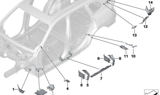 Pieza de la columna C interior inferior izquierda para BMW X1 U11, U12 (OEM 41009479365). Original BMW