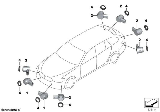 Bernina Ultrasonic Sensor Grey for BMW G30N, G31N, G32N, G11N, G12N (OEM 66209827032). Original BMW