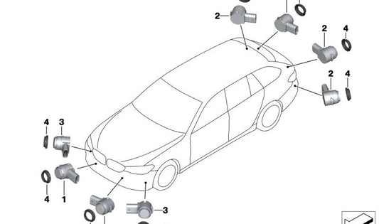 Sensor de ultrasonidos Glacier plata para BMW Serie 1 F40, Serie 2 F44, Serie 3 G20, G21, G28, G80, G81, Serie 5 G30N, G31N, Serie 7 G11N, G12N, X7 G07, Z4 G29 (OEM 66209827005). Original BMW