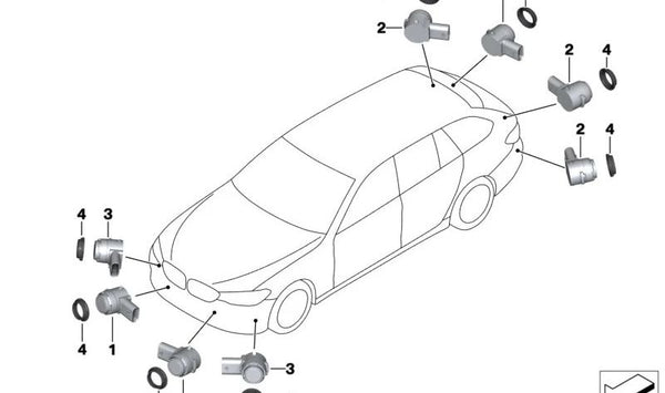 Sensor de ultrasonidos Glacier plata para BMW Serie 1 F40, Serie 2 F44, Serie 3 G20, G21, G28, G80, G81, Serie 5 G30N, G31N, Serie 7 G11N, G12N, X7 G07, Z4 G29 (OEM 66209827005). Original BMW