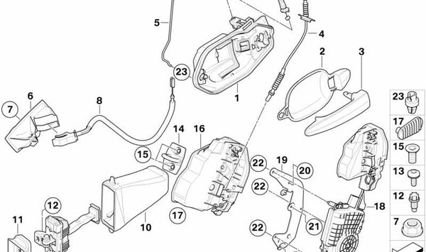 Cerradura completa puerta trasera derecha OEM 51225A36E32 para BMW E60, E61. Original BMW.