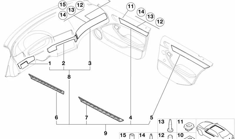 Moldura central del salpicadero OEM 51458209710 para BMW E46. Original BMW.