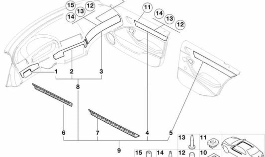 Moldura Decorativa del Panel de Instrumentos Derecha para BMW E46 (OEM 51458234736). Original BMW