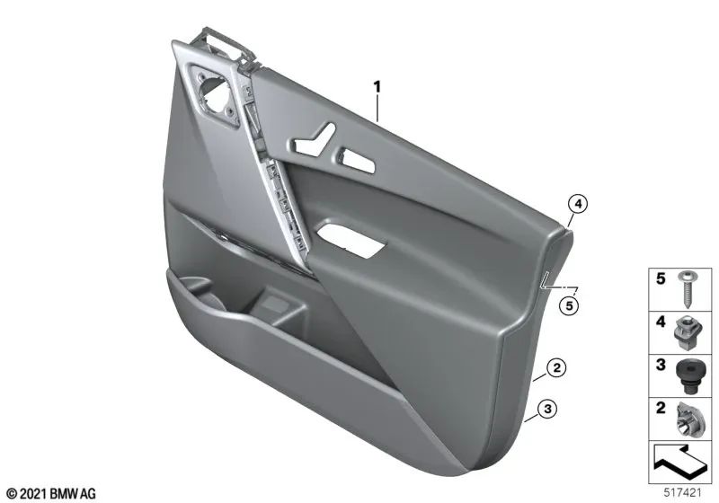 Revestimiento de puerta delantero derecho para BMW i (I20) (OEM 51415A15756). Original BMW.