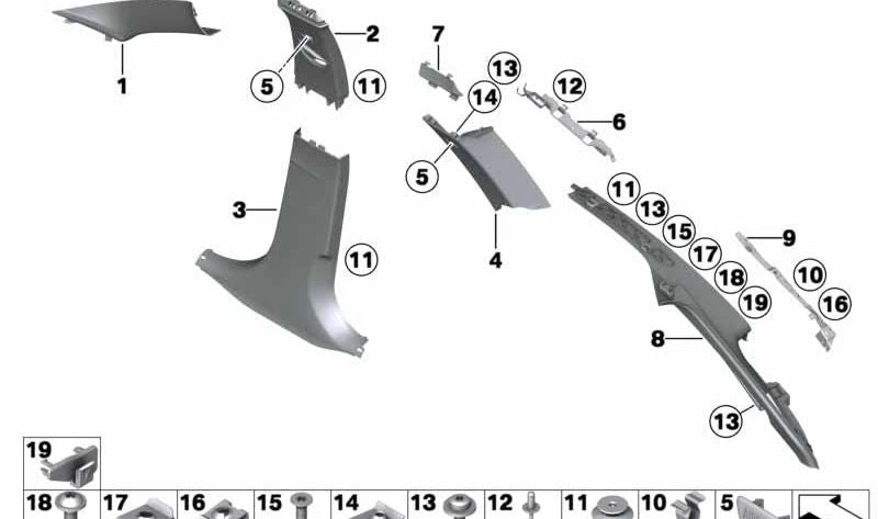 Rechte A-Säulenabdeckung für BMW 3er F30, F31, F35, F80 (OEM 51437846228). Original BMW.