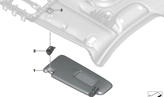 Parasol derecho con etiqueta OEM 51487952592 para BMW U06 (Serie 2 Active Tourer) y U11 (X1). Original BMW.