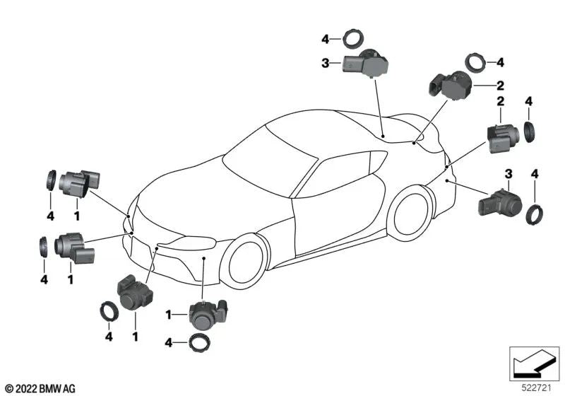 Sensor de ultrasonidos Misano azul para BMW Z4 G29 (OEM 66207927818). Original BMW.