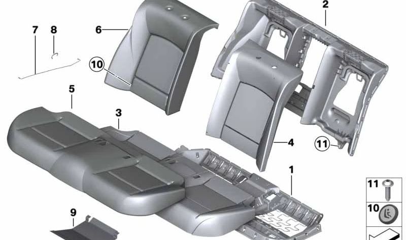 Espuma de respaldo izquierdo OEM 52207330289 para BMW Serie 7 F01, F02, F04. Original BMW.