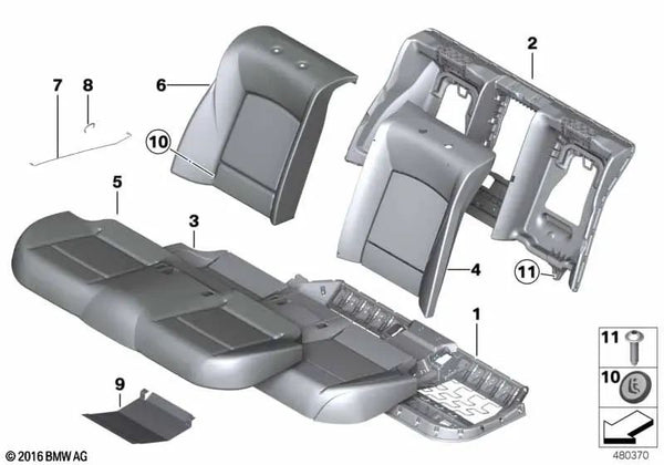 Funda base respaldo de cuero izquierdo para BMW F01, F01N, F02, F02N, F04 (OEM 52207317089). Original BMW.