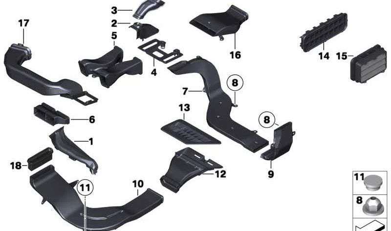 Rear right passenger compartment air duct for BMW 5 Series F07, F07N (OEM 64229136936). Original BMW