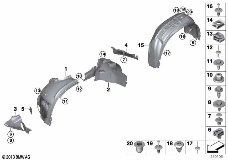 Cubierta del paso de rueda delantero derecho para BMW X5 F15 (OEM 51717325616). Original BMW