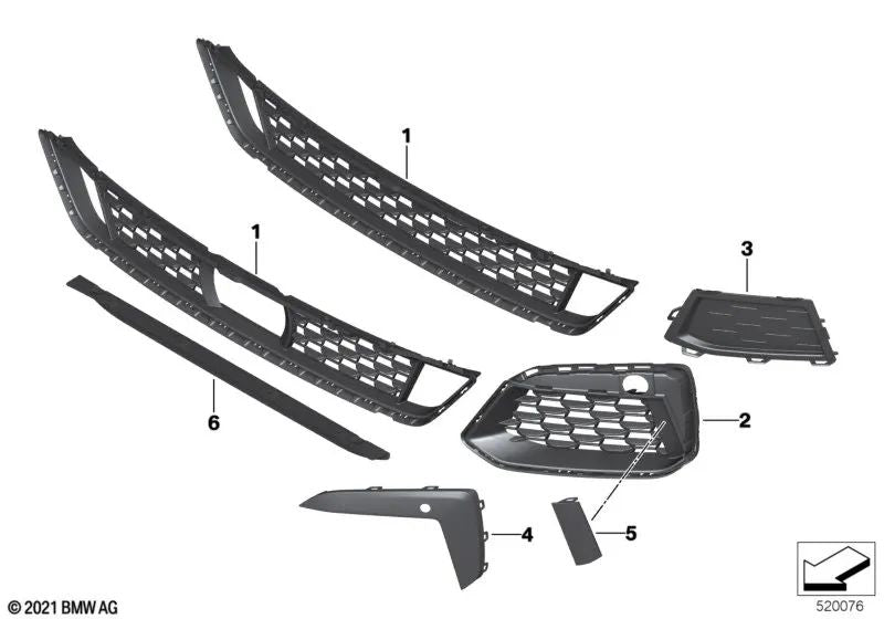 Rejilla Central para BMW G30N, G31N (OEM 51118098664). Original BMW