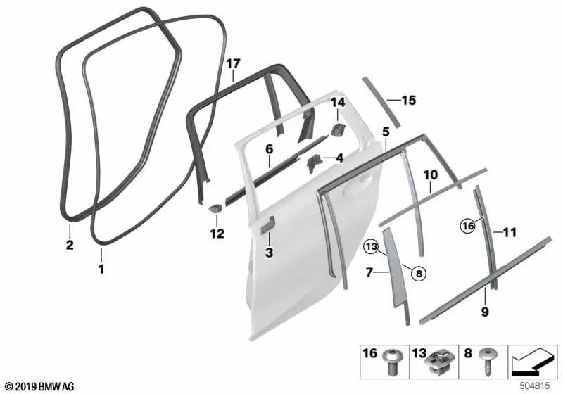 Rear right door window frame moulding for BMW 3 Series G21, G21N (OEM 51337465174). Original BMW.