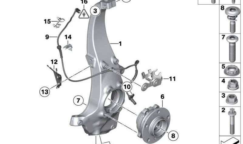 Buje delantero con rodamiento OEM 31206872888 para BMW F07, F10, F11, F18, F06, F12, F13, F01, F02, F04, F25. Original BMW.