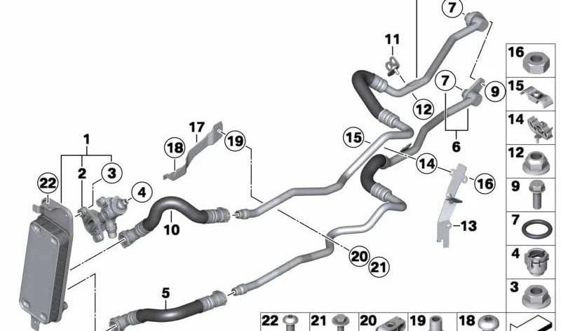 Tubería de retorno del radiador de aceite para BMW F01, F02 (OEM 17227596867). Original BMW