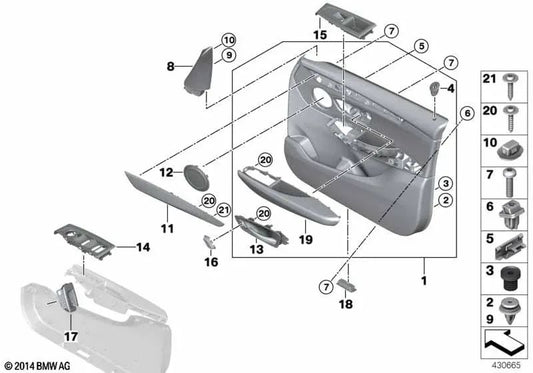 Revestimiento de puerta delantera derecha para BMW F45, F45N, F46, F46N (OEM 51417404814). Original BMW.