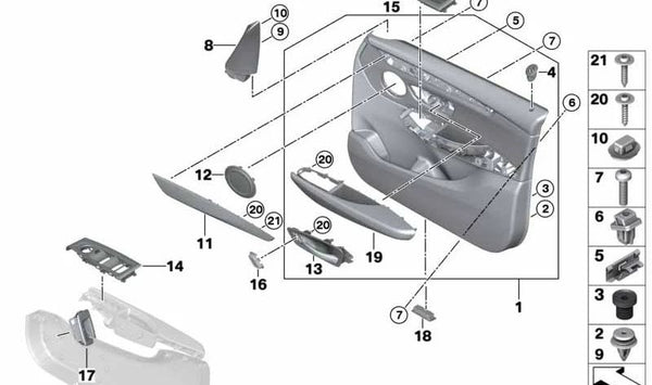 Panel interior de puerta delantera derecha OEM 51417404802 para BMW F45, F46. Original BMW