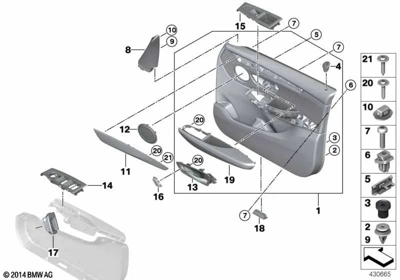 Revestimiento de puerta delantero izquierdo para BMW Serie 2 F45, F46 (OEM 51417404801). Original BMW