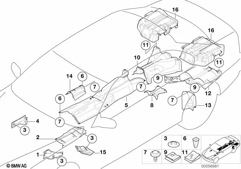 Aislamiento térmico túnel inferior para BMW E39 (OEM 51488159511). Original BMW.