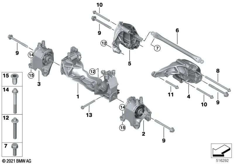 Tornillo hexagonal para BMW Serie 1 F20, F21, Serie 3 F30, F31, F35, i I01, X5 F15, X6 F16 (OEM 07119909362). Original BMW