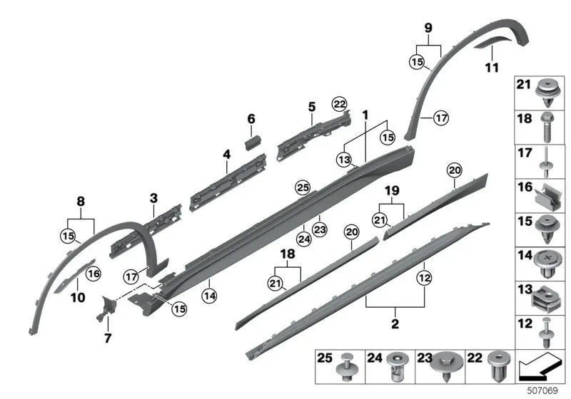 Right sill trim for BMW F48, F48N (OEM 51777332328). Genuine BMW