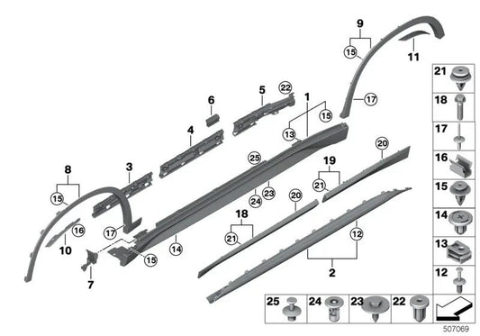 Moldura trasera derecha para BMW X1 F48, F48N (OEM 51137352094). Original BMW