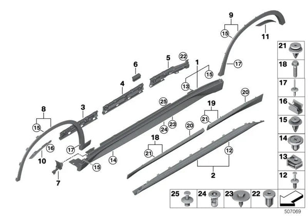 Moldura trasera derecha para BMW X1 F48, F48N (OEM 51137352094). Original BMW