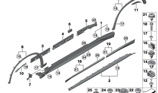 Deflector trasero derecho OEM 51117379932 para BMW X1 (F48). Original BMW.