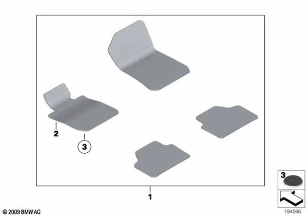 Alfombra de Velours para el Lado del Conductor para BMW F25, F26 (OEM 51477449449). Original BMW