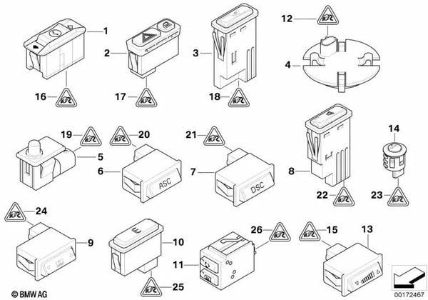 Interruptor para calefacción de asiento izquierdo y derecho para BMW Serie 3 E46 (OEM 61319169291). Original BMW