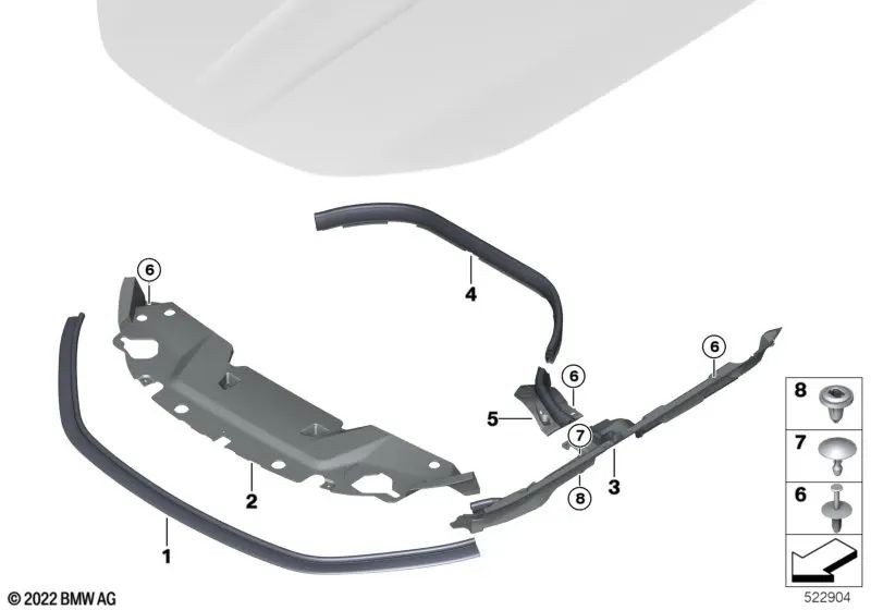 Junta lateral direita para o capô frontal para BMW G70, G73 (OEM 51749464370). BMW original