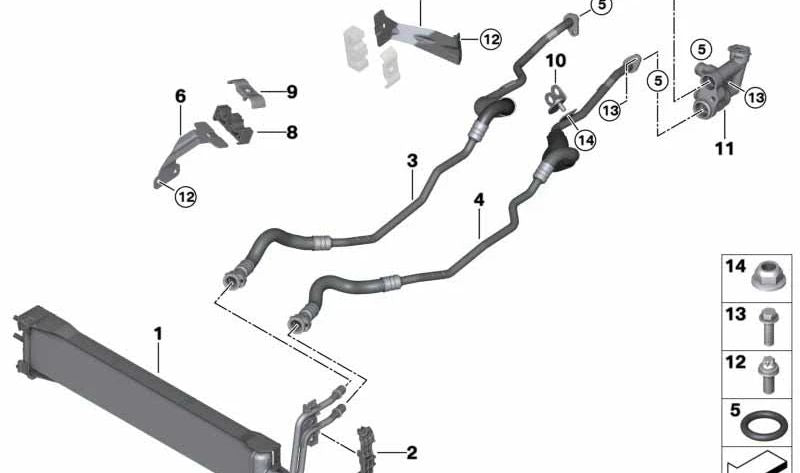 Conducto de refrigeración de aceite de transmisión de retorno para BMW X5 F95, G05, X6 F96, G06, X7 G07 (OEM 17228668965). Original BMW