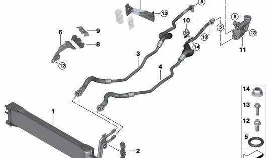 Rücklaufgetriebeöl-Kühlkanal für BMW X5 F95, G05, X6 F96, G06, X7 G07 (OEM 17228668965). Original BMW