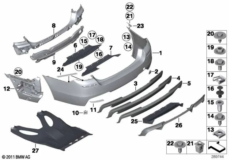 Blende Parachoques trasero imprimada para BMW F10 (OEM 51128050480). Original BMW