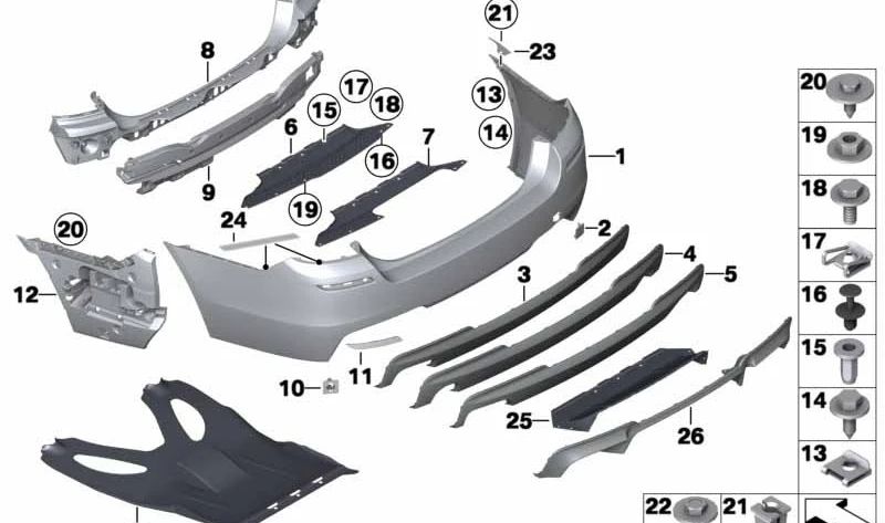 Cubierta parachoques trasero para BMW F10, F11 (OEM 51127906283). Original BMW