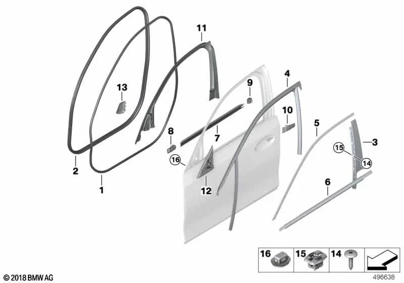 Front Left Door Inner Seal for BMW G20, G20N, G21, G21N, G28, G28N, G80, G81 (OEM 51337407419). Original BMW.